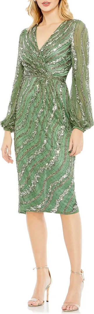 Sequin Stripe Long Sleeve Mesh Cocktail Dress | Nordstrom