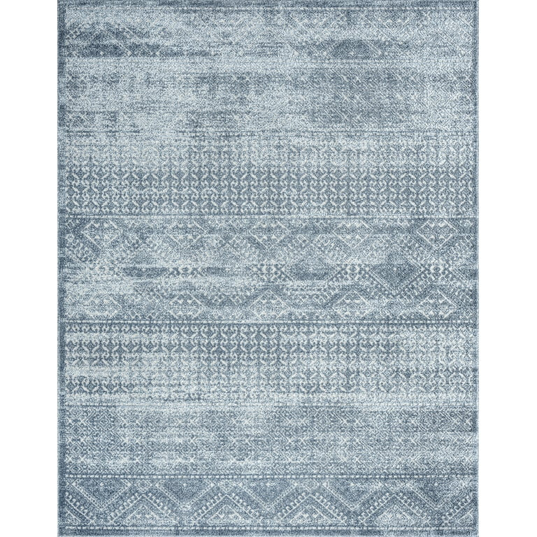 Transitional 5x8 Area Rug (5'3'' x 7'3'') Moroccan Blue, Gray Living Room Easy to Clean | Walmart (US)