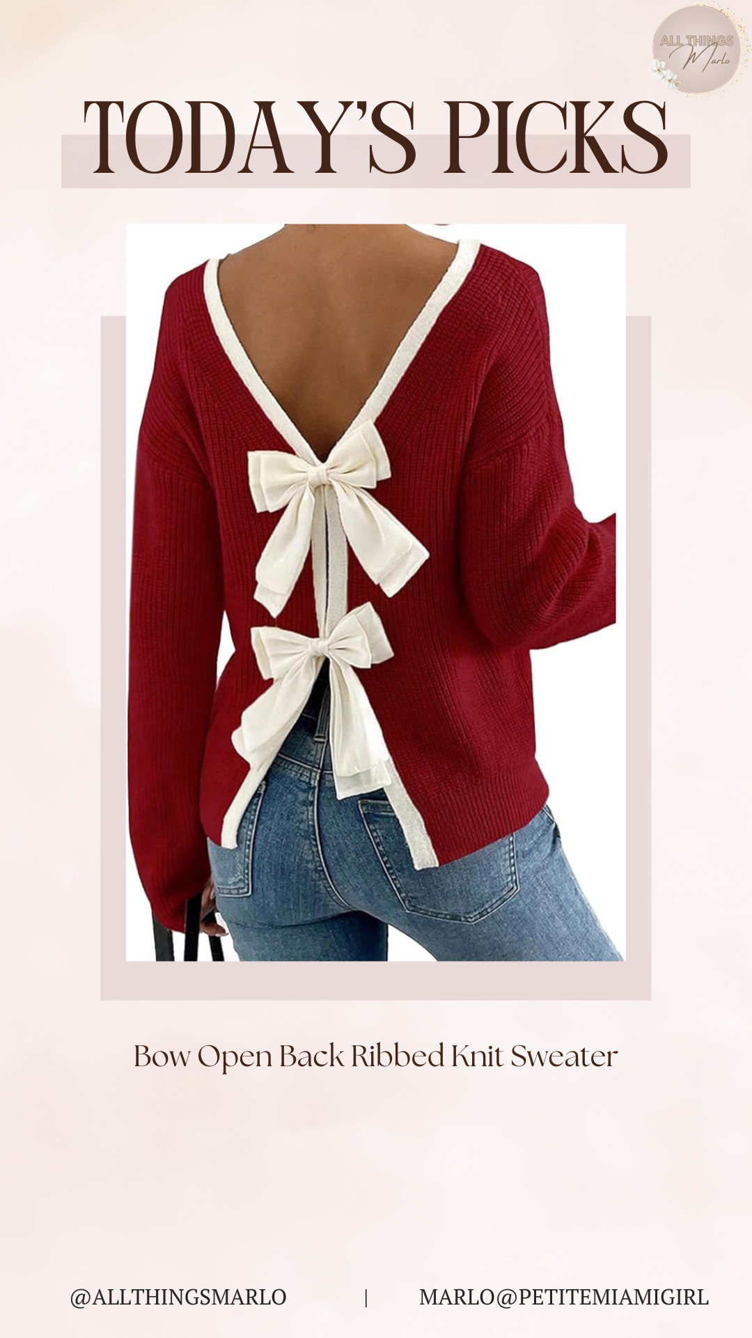 Bow Open Back Ribbed Knit Sweater 

 #LTKSeasonal #LTKFindsUnder50 #LTKStyleTip