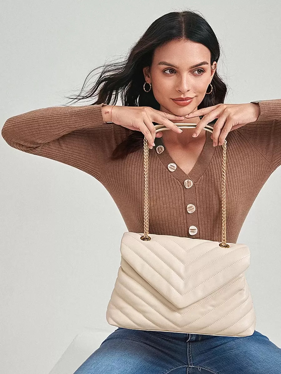 SHEIN BIZwear Chevron Flap Shoulder Bag | SHEIN