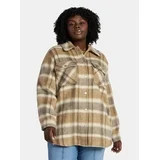 Terra & Sky Women's Plus Longline Brushed Plaid Shacket, Midweight, Sizes 0X-5X | Walmart (US)