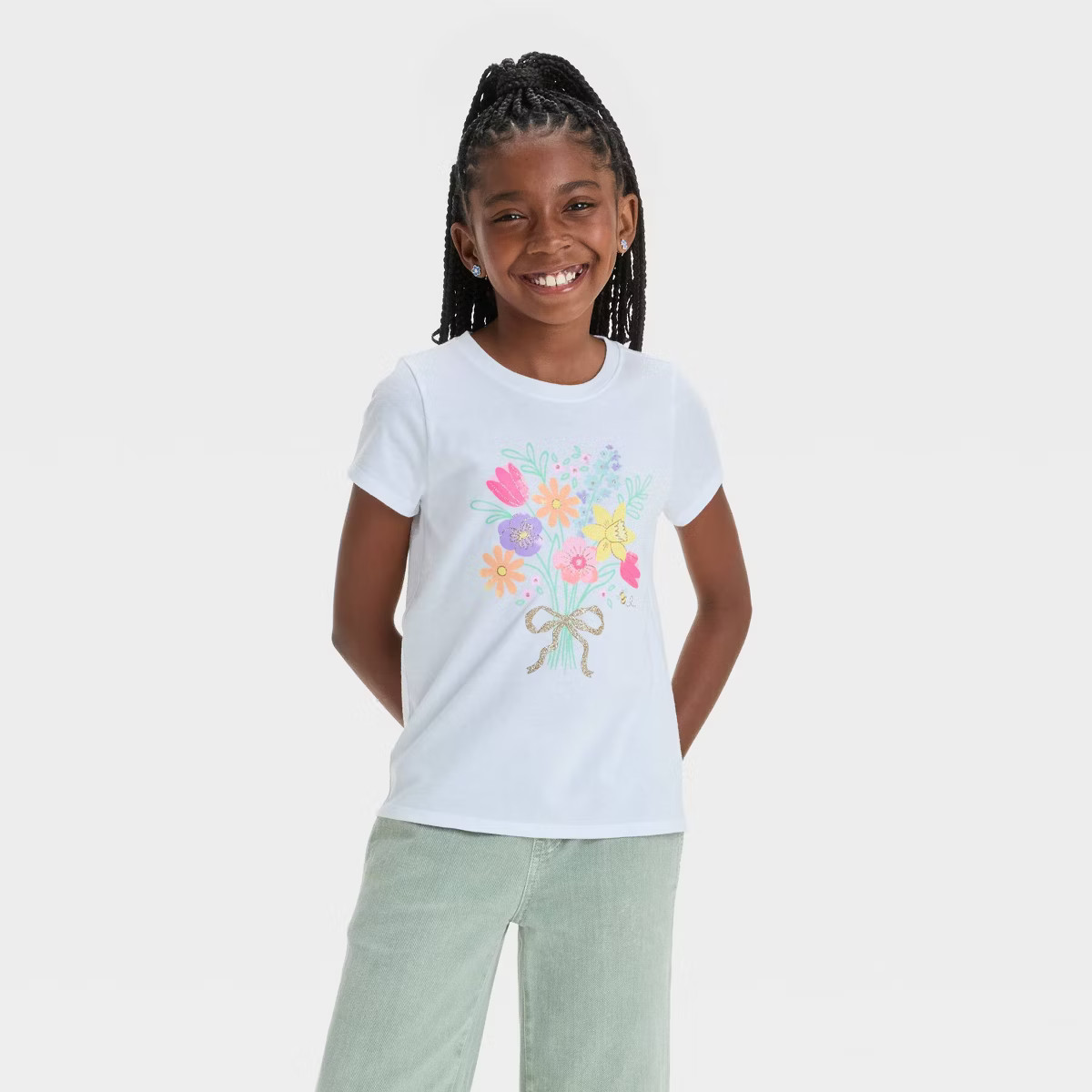 Girls' Short Sleeve Floral Graphic T-Shirt - Cat & Jack™ White | Target