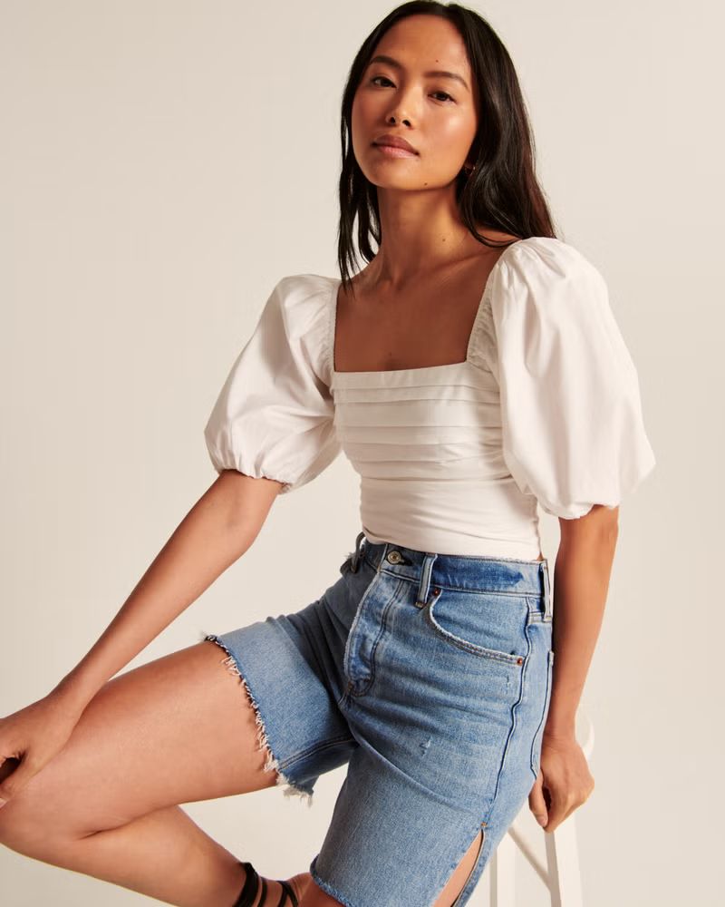 Women's Ruched Bodice Puff Sleeve Top | Women's Tops | Abercrombie.com | Abercrombie & Fitch (US)
