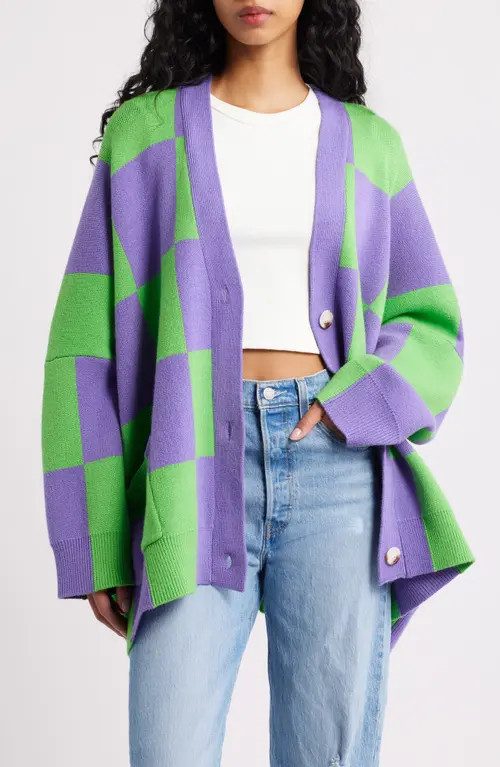 Dressed in Lala Love You Oversize Checkered Cardigan in Lavender-Green at Nordstrom, Size Small | Nordstrom