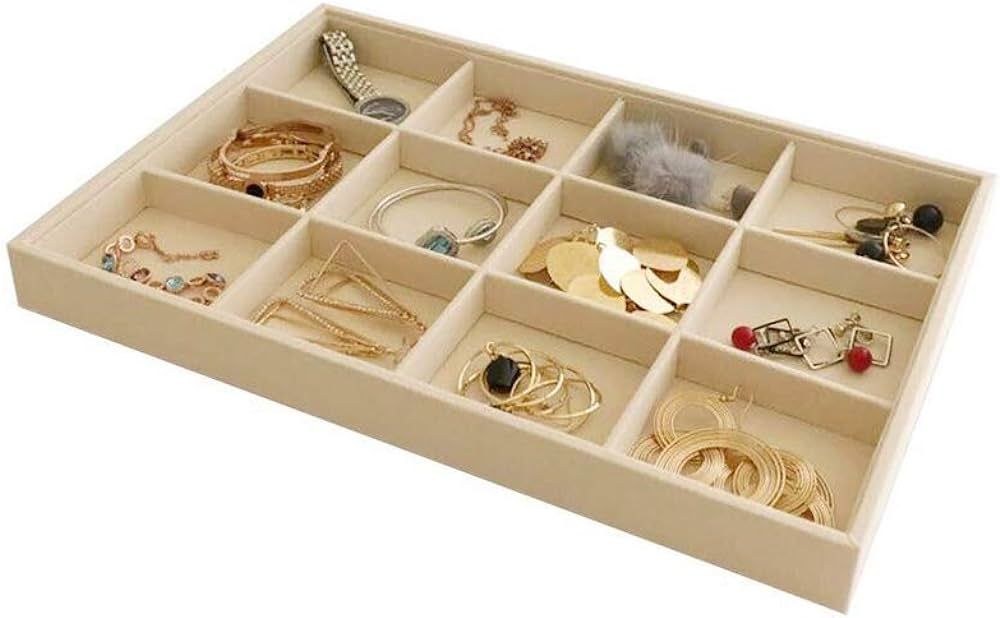 Large Stackable Jewelry Display Tray Case Organizer Premium Velvet Soft Beige Home Store Sales Sh... | Amazon (US)