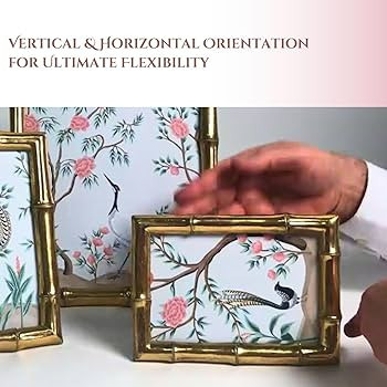 Two's Company Bamboo Picture Frames, Decorative Wall & Tabletop 5x7 & 4x6 Gold Frame Set - Vertic... | Amazon (US)