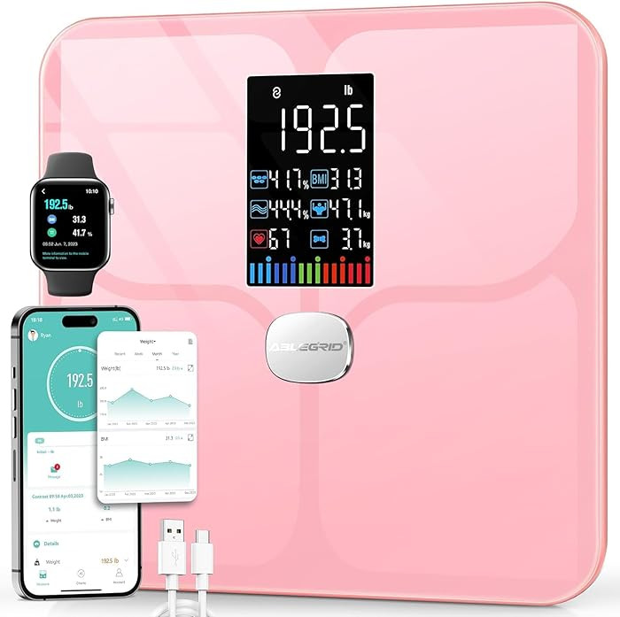 ABLEGRID Body Fat Scale,Digital Smart Bathroom Scale for Body Weight,Large Color Display Screen,1... | Amazon (US)