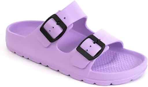 FUNKYMONKEY Women's Comfort Slides Double Buckle Adjustable EVA Flat Sandals | Amazon (US)