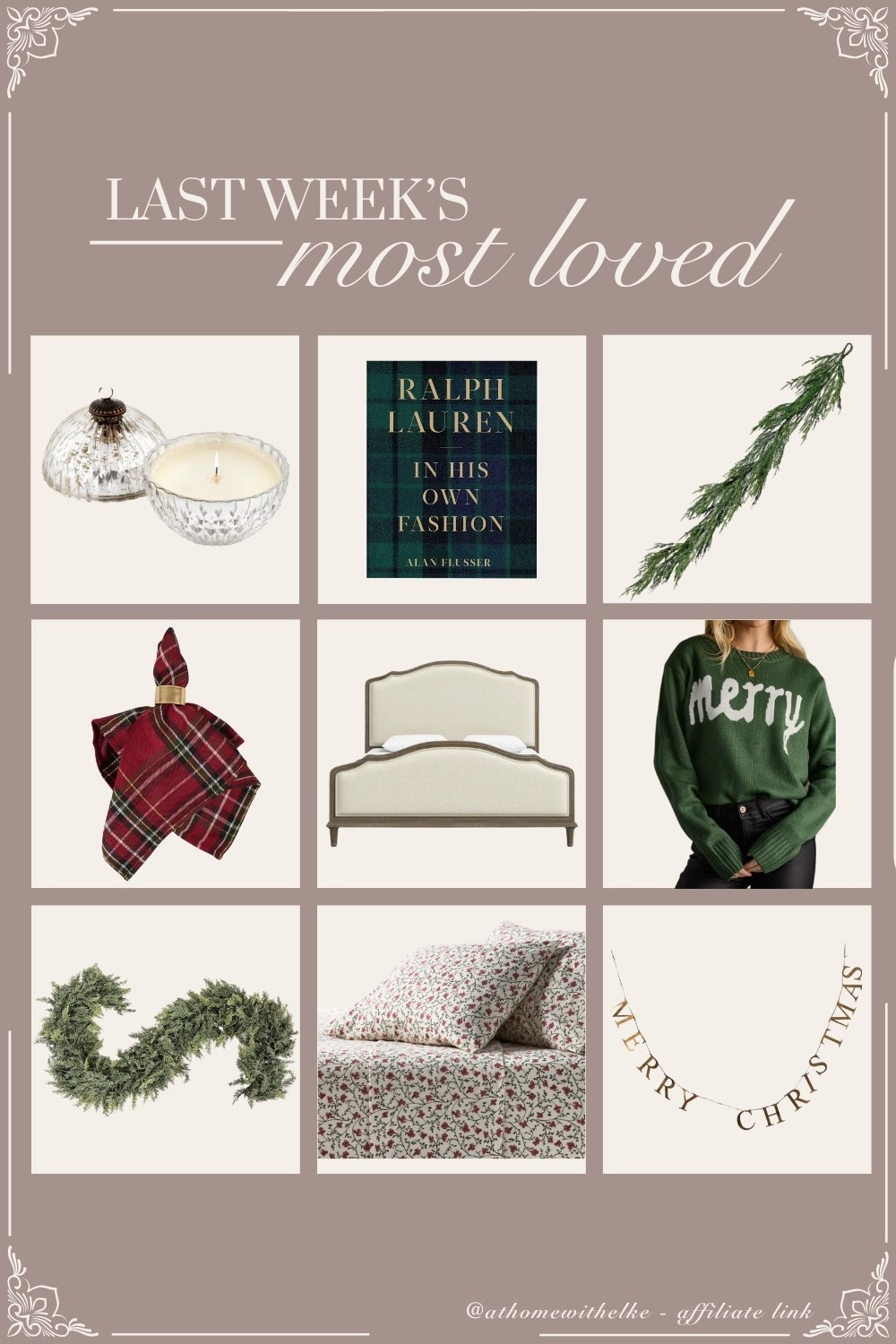 Last week’s most loved finds 🤎
A cozy mix of vintage-inspired details, timeless neutrals, and a festive touches for the holiday season. From the faux pine garland, merry Christmas banner decor, holiday candles and Christmas bedding- perfect accents for a cozy season at home.

Tap to shop the top picks before they sell out!

#athomewithelke #ltkhome #homedecorfinds #vintagemodernstyle #holidayhome #CozyHomeDecor #AmazonFinds #TargetFinds #WalmartFinds #christmasdecor #VintageHomeDecor #SeasonalDecor #HomeStyling

#LTKHoliday #LTKHome #LTKSeasonal