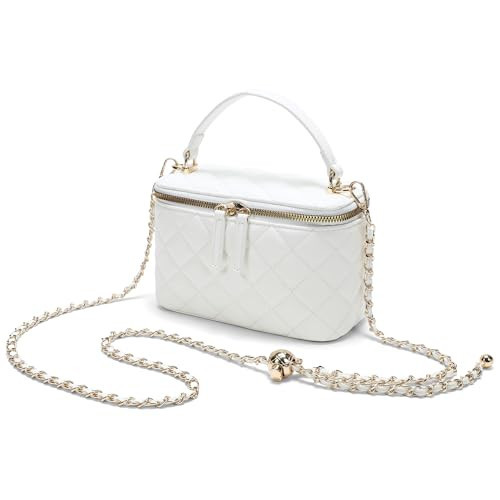 Goinsound Small Crossbody Bags for Women Vanity Purse with Mirror Mini Quilted Box Purses with Chain Strap White | Amazon (US)