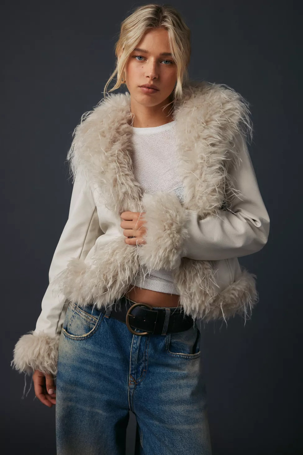 Kimchi Blue Tiffany Faux Leather + Faux Fur Trim Jacket | Urban Outfitters (US and RoW)