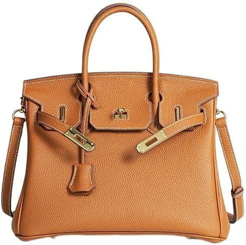 Handmade women's handbag with waxed thread, top-grain cowhide genuine leather, lock clasp and han... | Amazon (US)