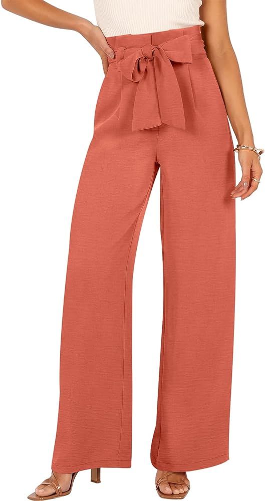 ANRABESS Womens Wide Leg Palazzo Pants Belted High Waisted Business Casual Long Trousers with Poc... | Amazon (US)