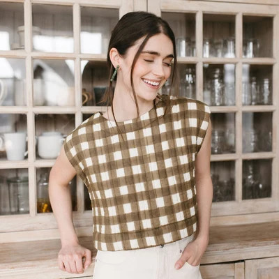 Painted Gingham Quilted Greta Top | Sunshine Tienda