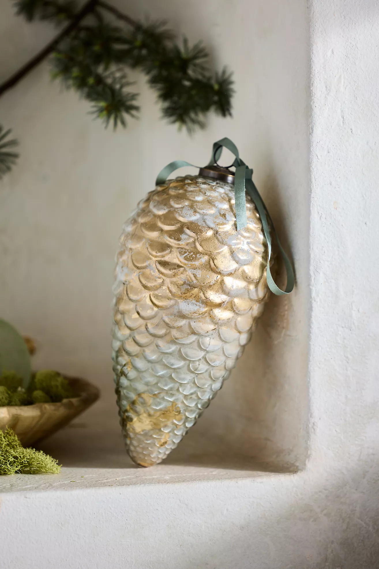 Gilded Pinecone Glass Ornament | Terrain