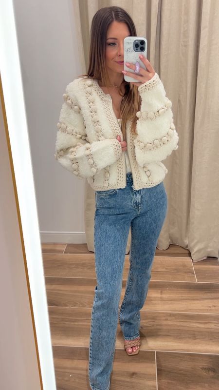 Absolutely in love with this cream pom pom cardigan!!—Delray Beach locals can find this adorable piece at Coco & Co on Atlantic Ave! 

For sizing, I am 5’3 115lbs wearing XS cardigan and size 24 Simkhai Archer denim! 

#LTKHoliday 

#LTKSeasonal #LTKstyletip