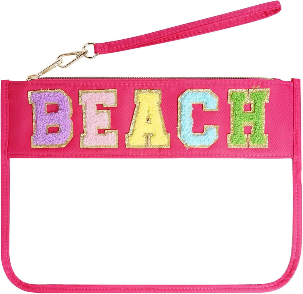 Chenille Letter Bag, Multi-purpose Nylon Clear Makeup Cosmetic Bags Flat Pouches with Zipper for ... | Amazon (US)