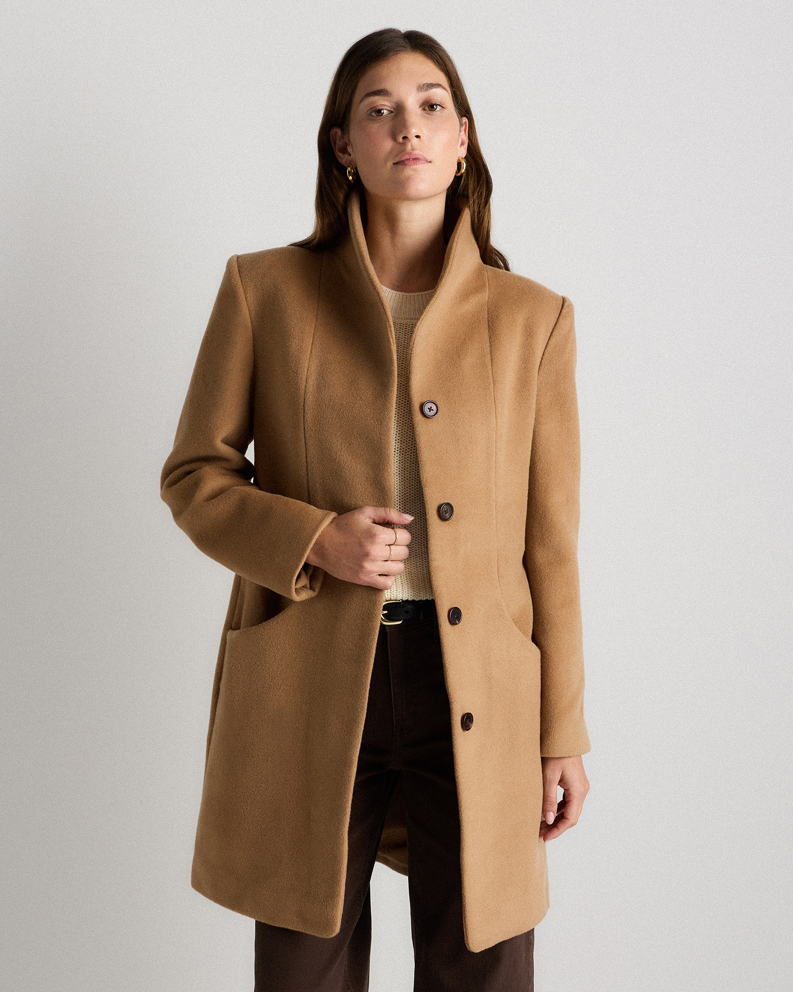Quince wool cashmere cocoon coat in caramel
