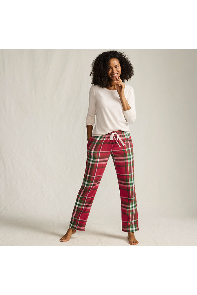 Women's Pajama Gift Set - Knit Long Sleeve Top and Flannel Pants - Lands' End - Red - M | Lands' End (US)