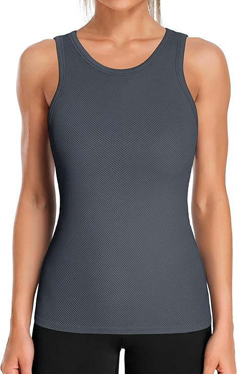 ATTRACO Workout Tank Tops for Women Seamless Full Length Gym Tops Athletic Yoga Top Built in Bra | Amazon (US)