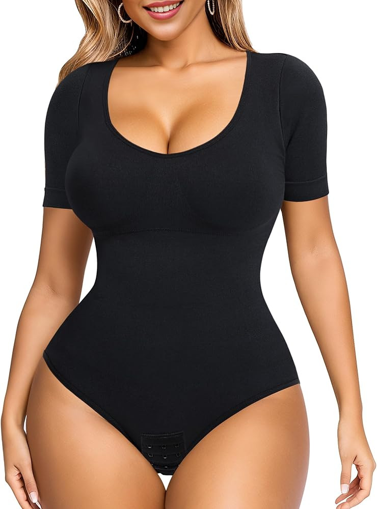 Irisnaya Seamless Bodysuit for Women Tummy Control Shapewear Round Neck Body Shaper Short Sleeve ... | Amazon (US)
