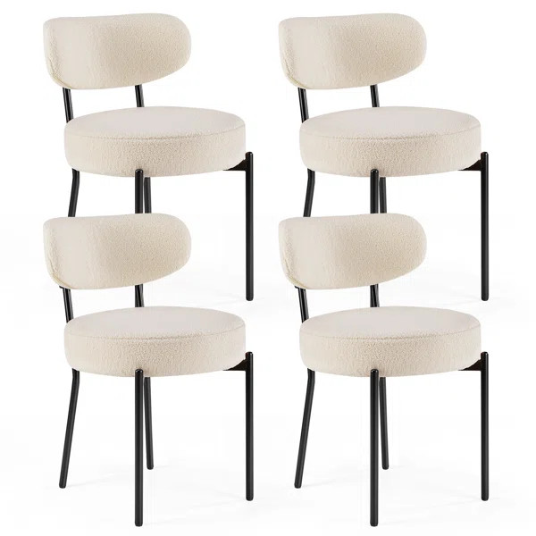 Sherpa Fabric Upholstered Dining Chairs Set with Backrest For Dining Room, Kitchen, Living Room | Wayfair North America