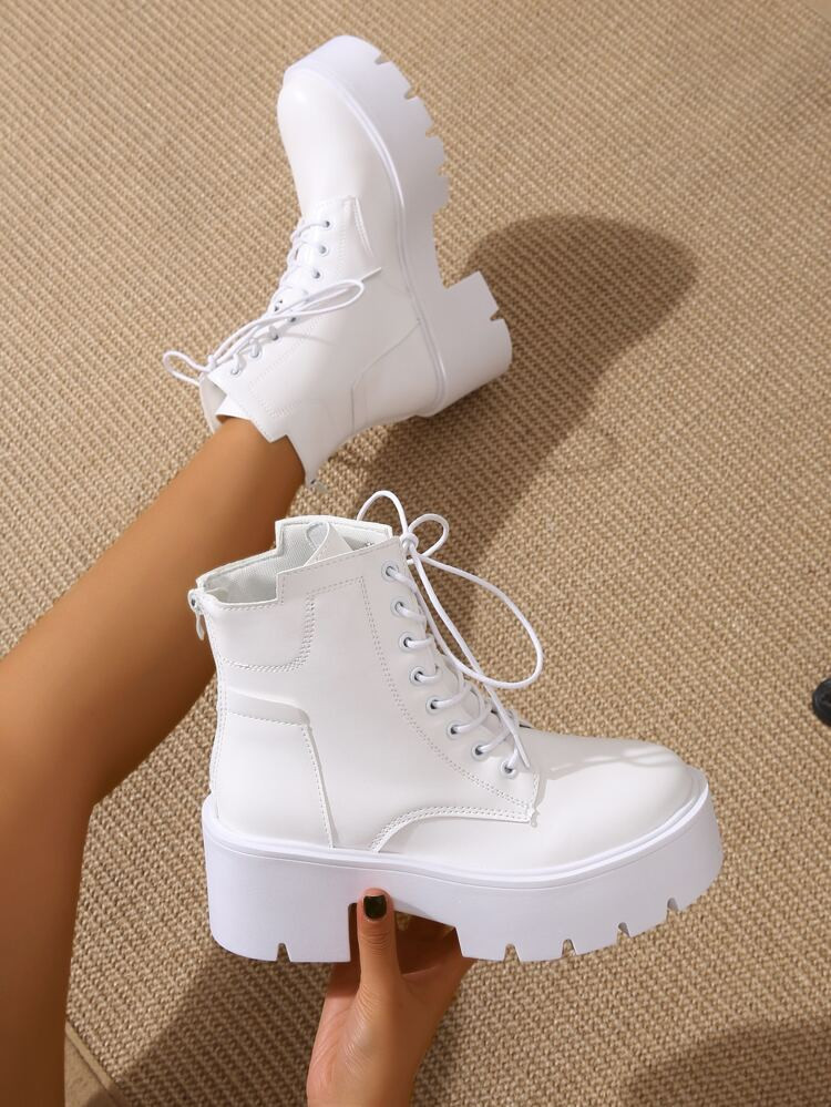 Zip Back Lace-up Front Combat Boots | SHEIN