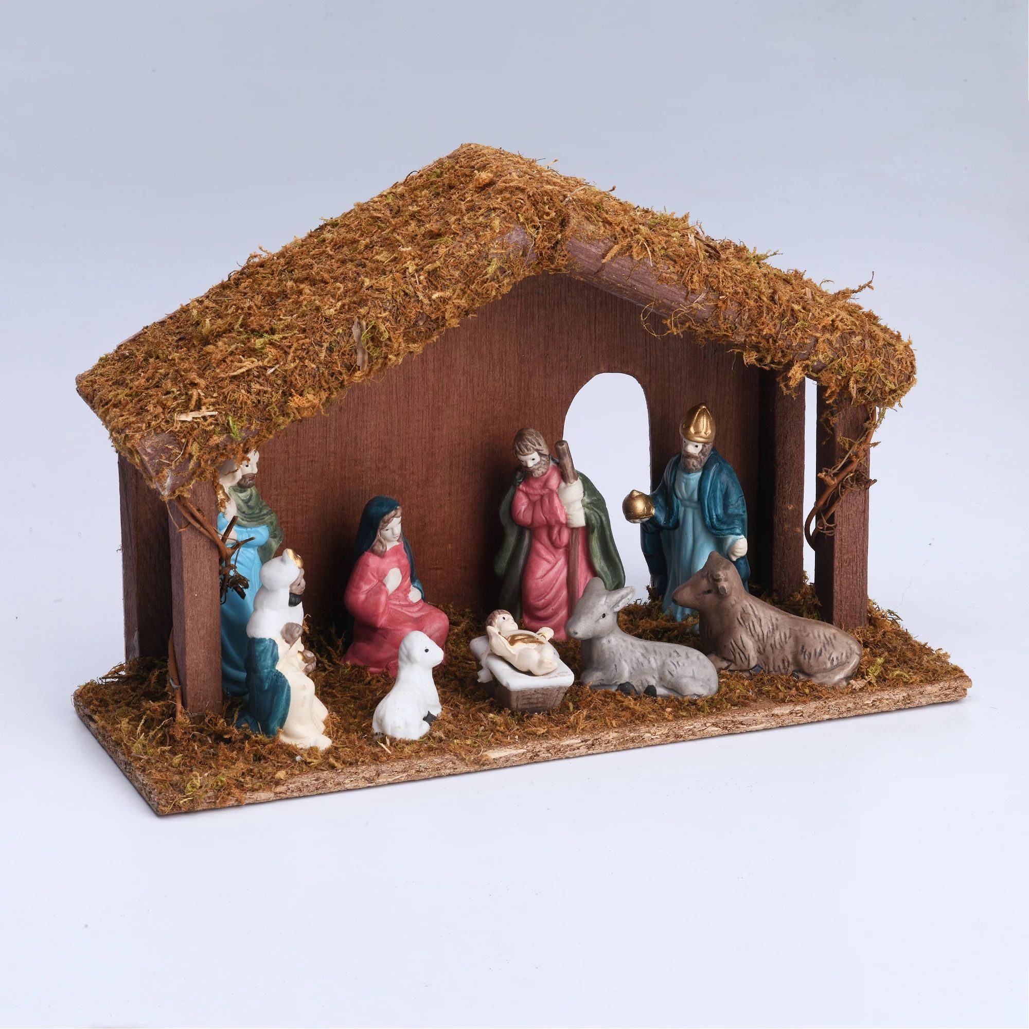 Porcelain Nativity Scene with Wooden Stable, 11 Pieces, by Holiday Time | Walmart (US)