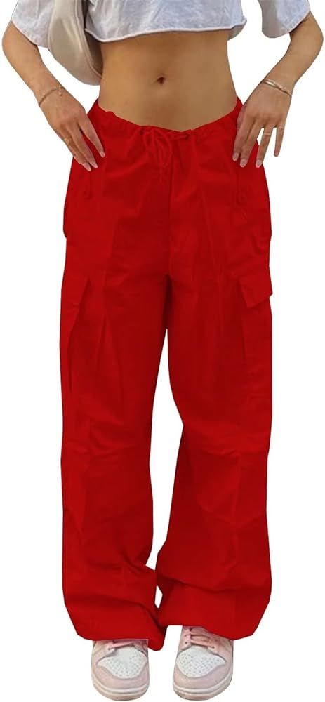 Neyaolk Parachute Pants for Women, Cargo Pants Women Baggy, Y2K Low Waist Wide Leg Baggy Relaxed ... | Amazon (US)