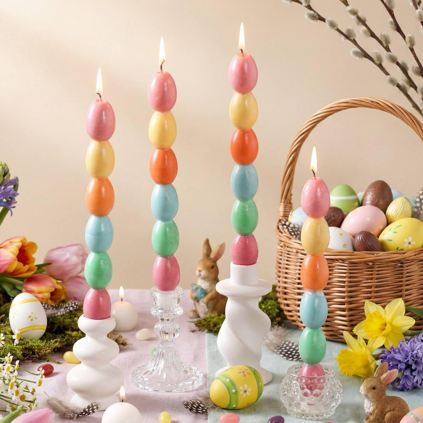 4 Pieces Easter Eggs Candles Spring Taper Candles Pastel Macaron Egg Shaped Votive Candle for Eas... | Amazon (US)