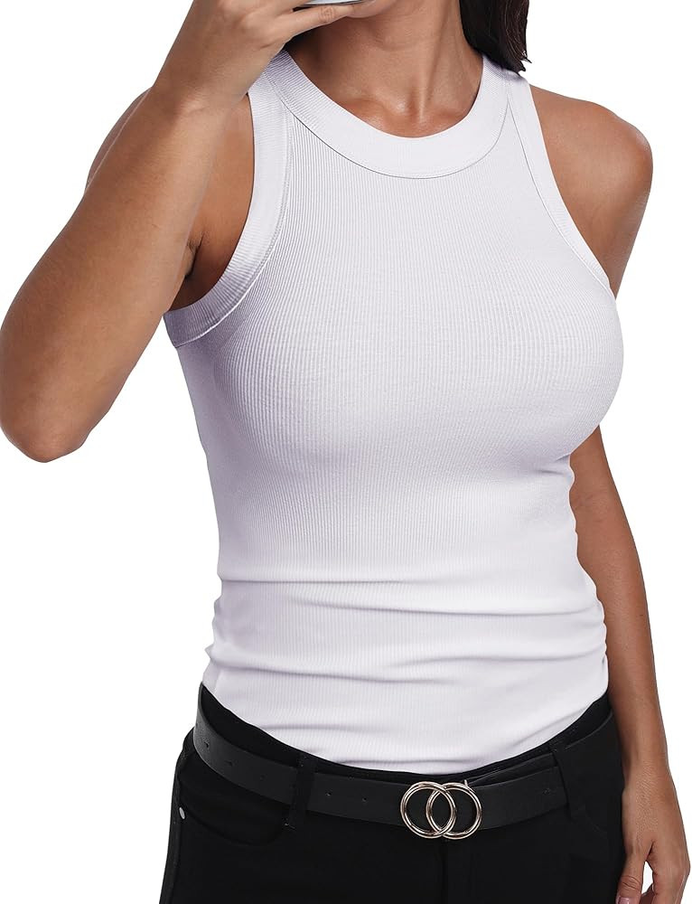 GEMBERA Womens Sleeveless Racerback High Neck Casual Basic Cotton Ribbed Fitted Tank Top | Amazon (US)