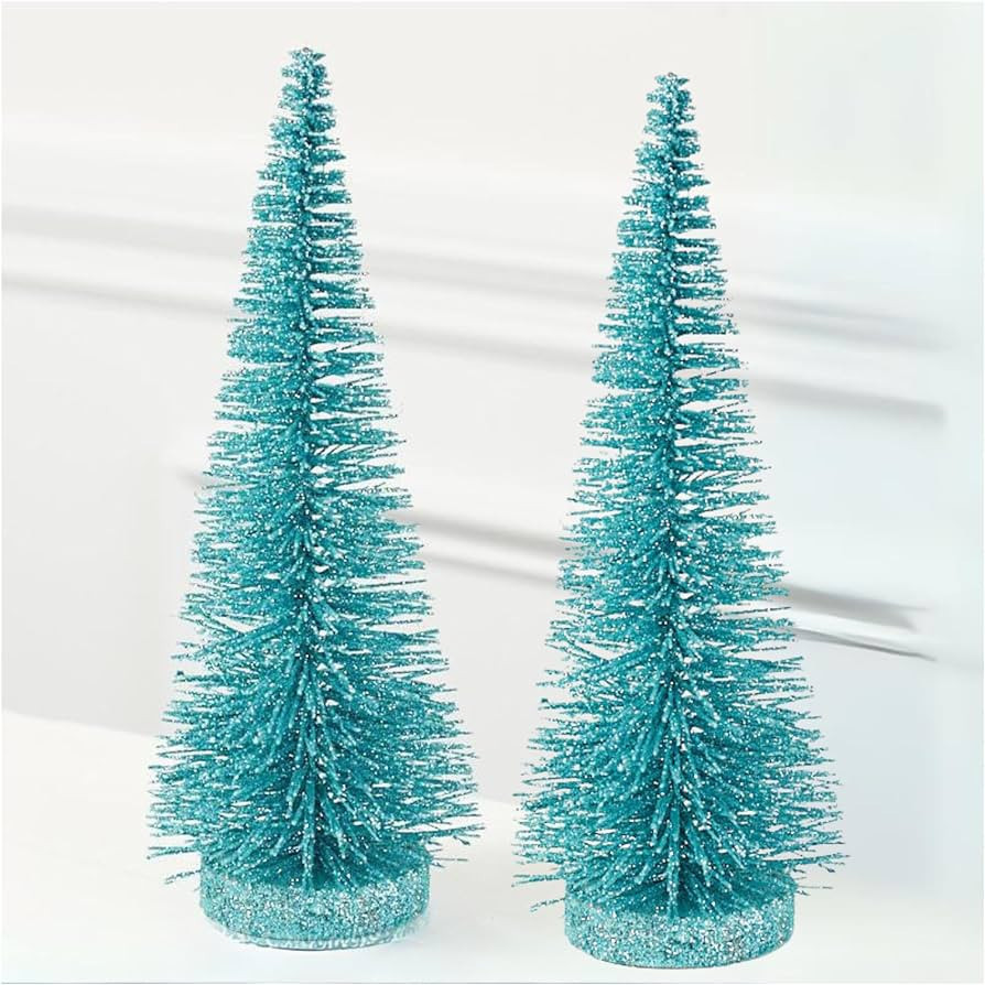 2 Pieces Turquoise Glittered Bottle Brush Tree | Amazon (US)