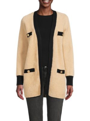 Renee C. Contrast Trim Wool Blend Open Front Cardigan on SALE | Saks OFF 5TH | Saks Fifth Avenue OFF 5TH