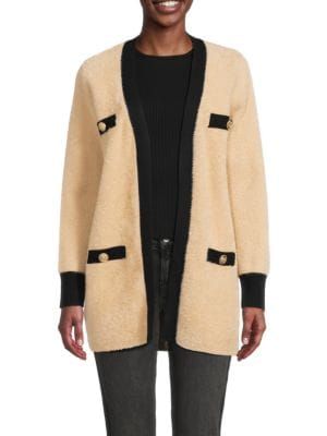 Renee C. Contrast Trim Wool Blend Open Front Cardigan on SALE | Saks OFF 5TH | Saks Fifth Avenue OFF 5TH