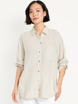 Linen-Blend Loose Button-Down Shirt | Old Navy (US)