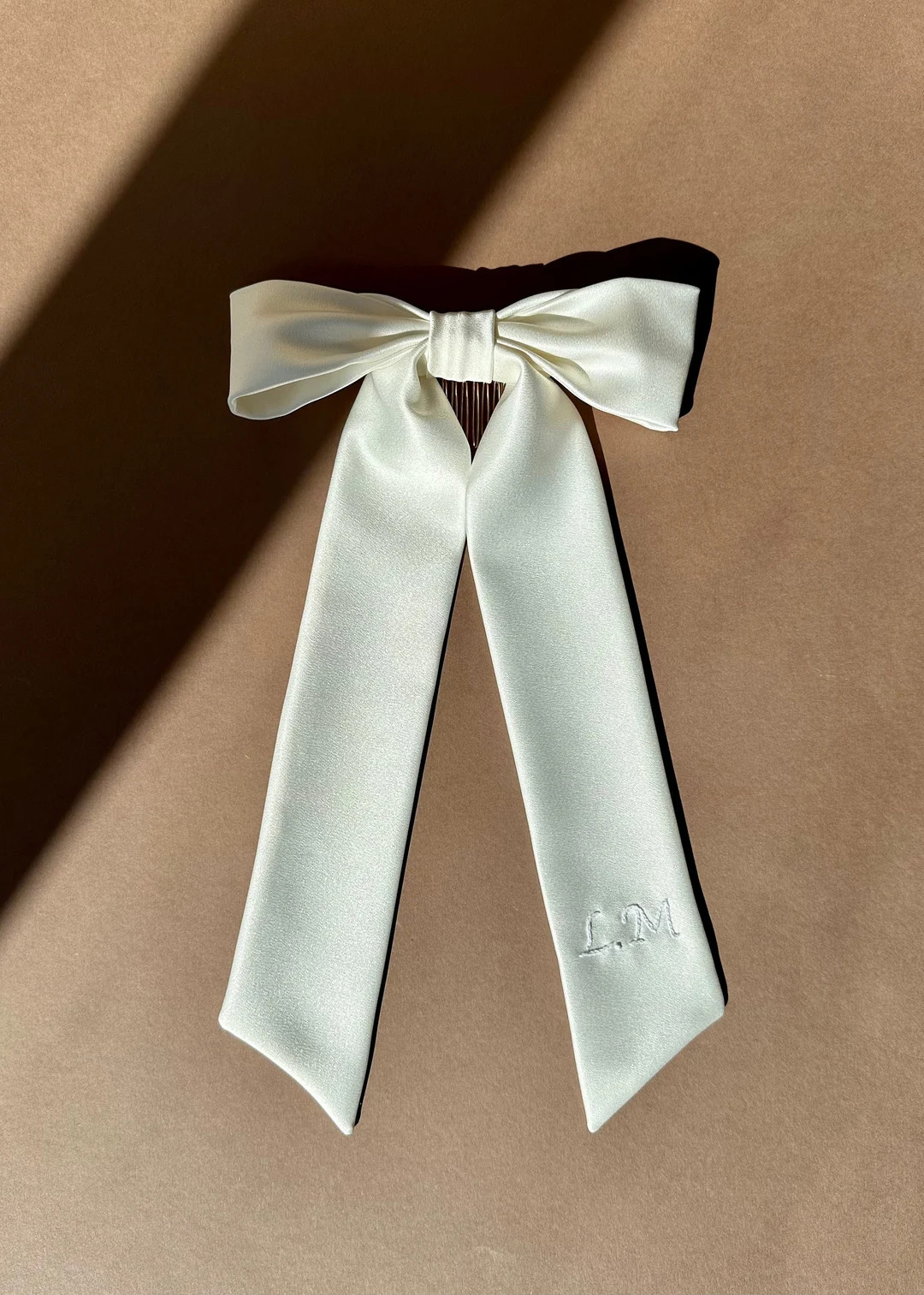 Ivory Satin Personalised Hand Embroidered Bow | Etsy (US)
