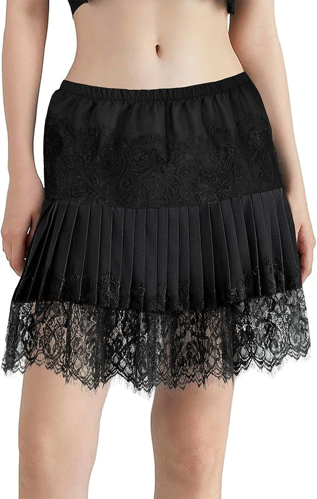 tagunop Women's Mini Lace Slip Skirt Removable Layering Shirt Extender Half Length Undershirt Ski... | Amazon (US)