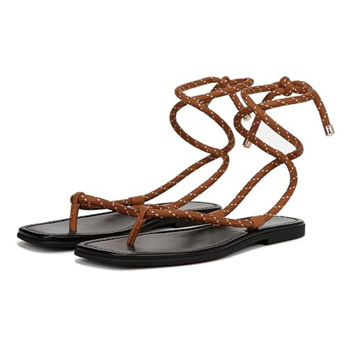 RBTHOLP Rope Flat Sandals for Women Strappy Lace Up Square Open Toe Thong Sandals Comfortable Summer Beach Flip Flops Shoes | Amazon (US)