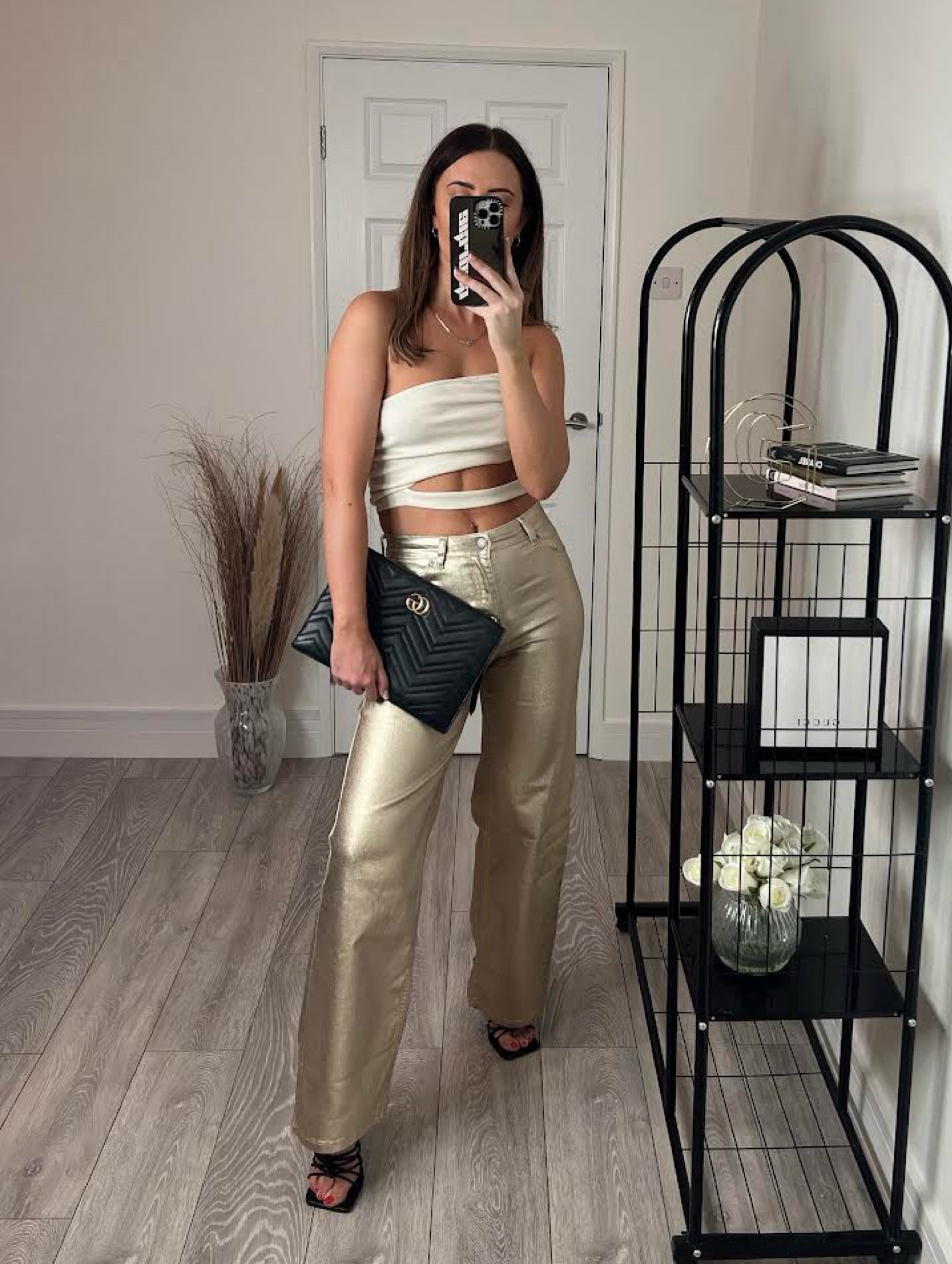 Gucci, Flannels, Pretty little thing, Plt, Asos, Stradivarius, Pull and bear, Public desire, gold trousers, gold jeans, metallic trousers, bandeau top, cropped top, leather clutch, strappy heels, black heels, party outfit, evening outfit, party outfit ideas, style inspiration 

#LTKstyletip #LTKeurope #LTKSeasonal