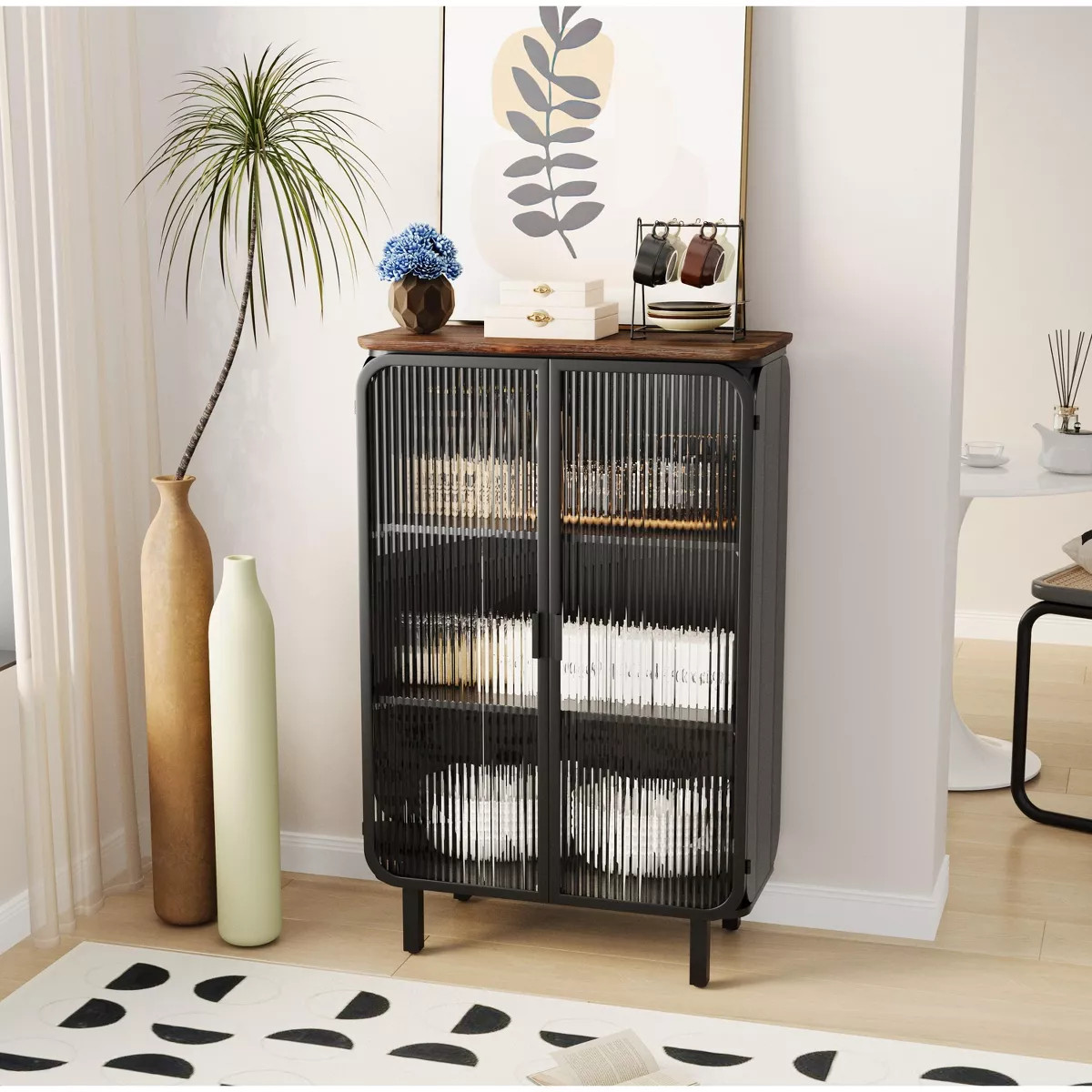 28.35"Glass Doors Modern Two-door Cabinet with Featuring Three-tier Storage,Unique Fir Cabinet To... | Target