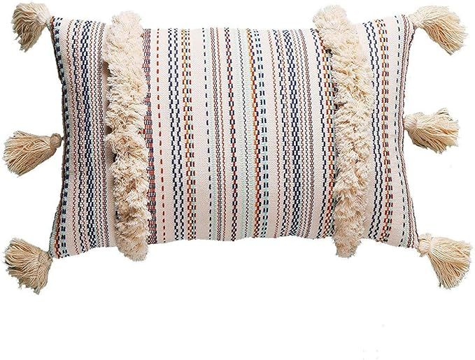 Decorative Pillow Throw Boho Pillow Tassel Sham Couch Pillowcase Cushion Covers ,12"X20" (Multi) | Amazon (US)