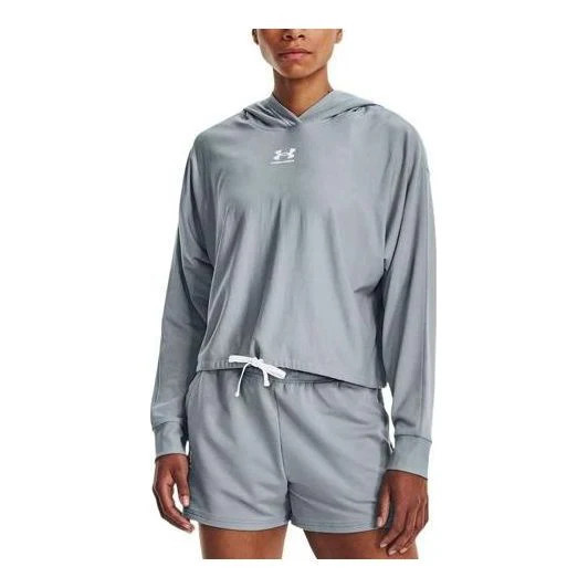 (WMNS) Under Armour Rival Terry Oversized Hoodie 'Blue Grey' 1376992-465 | KICKS CREW