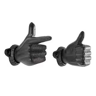 DANYA B Thumbs Up and Pointing Finger Dark Brown Cast Iron Wall Mount Hook Set (Set of 2) SW209 -... | The Home Depot