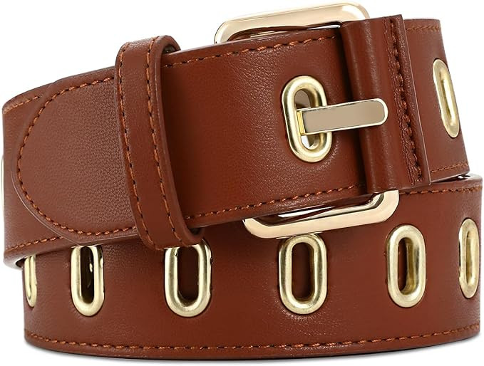 Women's Dark Red Leather Belt with Fringe Trim Fabric Backing With Gold Buckle Burgundy Belt for ... | Amazon (US)