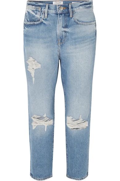 FRAME - Le Stevie Crop Distressed Boyfriend Jeans - Mid denim | NET-A-PORTER (UK & EU)