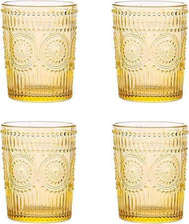 Amzcku Amber Drinking Glasses Set of 4, Vintage Glassware 10 oz- For Cocktails, Mixed Drinks, Whi... | Amazon (US)