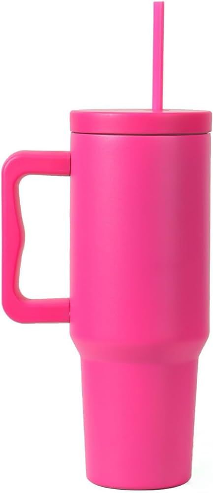 Qair 40 oz Stainless Steel Insulated Tumbler with Handle & Straw Lid, Travel Mug Coffee Cup Rose | Amazon (US)