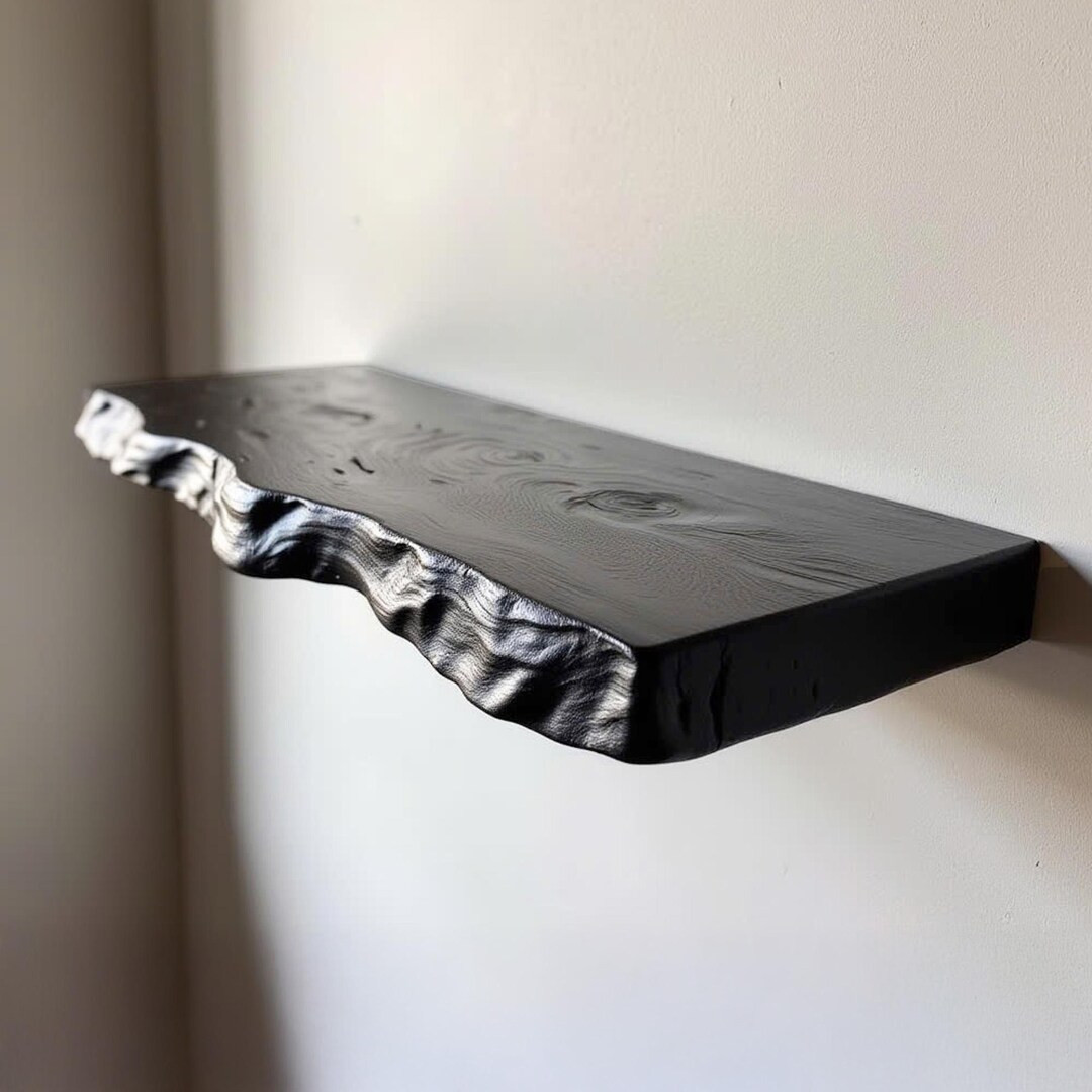 Black Floating Shelf Solid Wood Live Edge Shelves Wall Mount Bookshelf Decor Housewarming Gifts f... | Etsy (US)