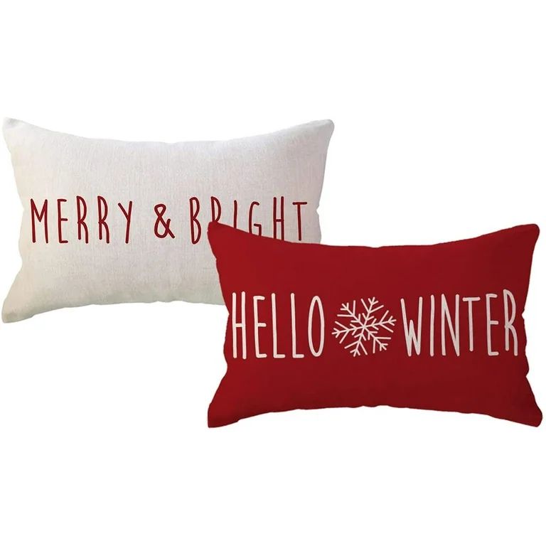 Hello Winter Throw Pillow Cover 12x20 Inches Red Merry&Bright Christmas Decor Pillowcases Winter ... | Walmart (US)