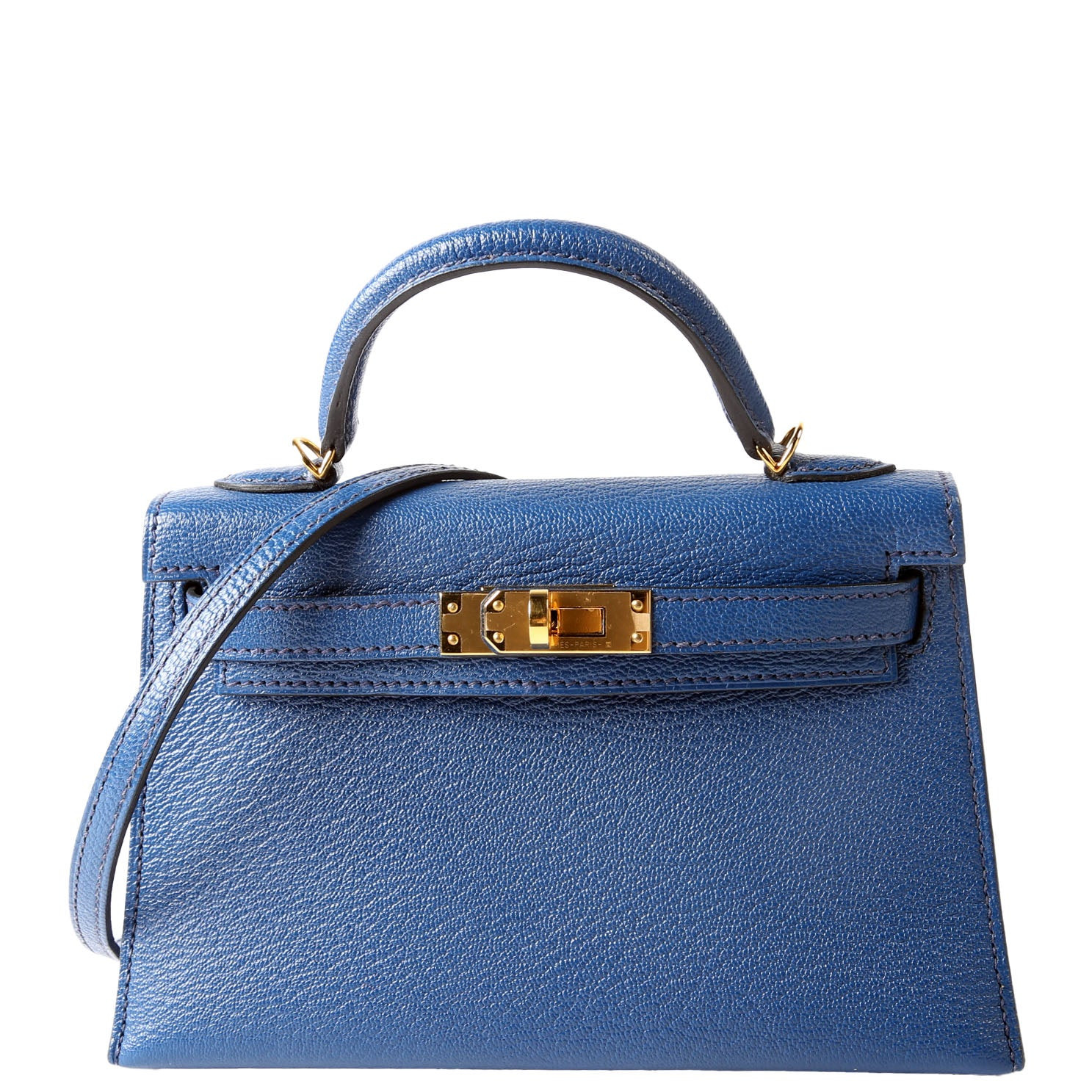 Kelly Mini Sellier Chevre Mysore 2020 Bleu Royal/Gold | Keeks Designer Handbags